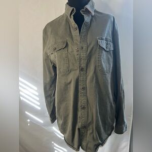 Lands’ End Olive Green Button-Up Utility Men Shirt Jacket med great quality